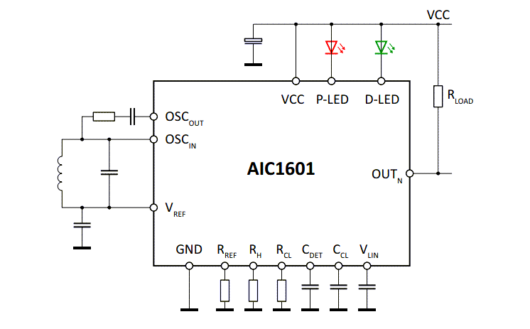 Application Circuit Diagram - Apex Microtechnology AIC1601 Inductive Proximity Sensor IC